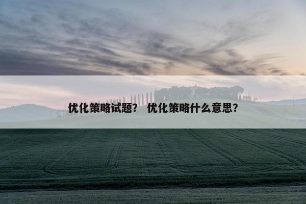 优化策略试题？ 优化策略什么意思？