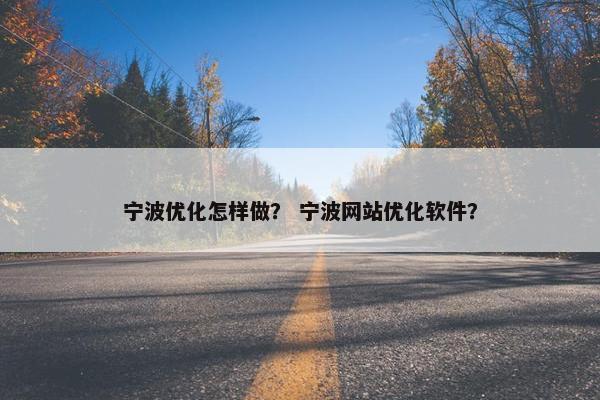 宁波优化怎样做？ 宁波网站优化软件？