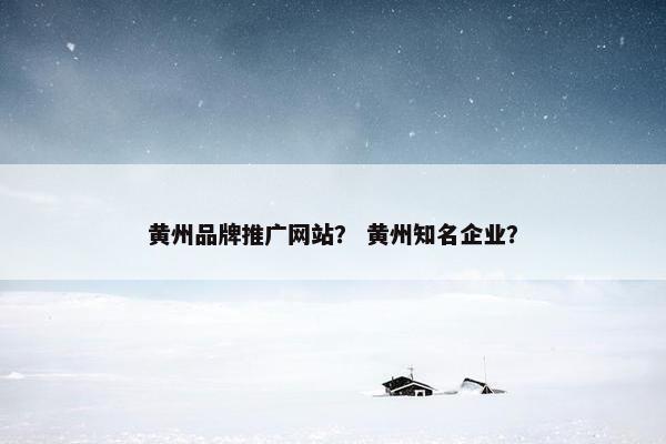 黄州品牌推广网站？ 黄州知名企业？