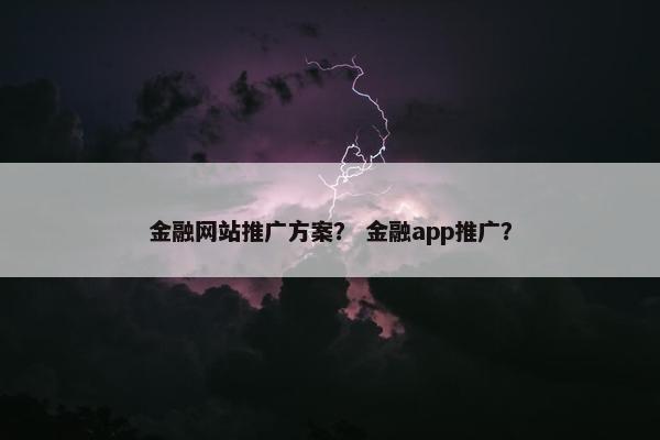金融网站推广方案？ 金融app推广？