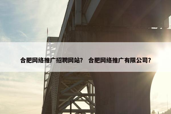合肥网络推广招聘网站？ 合肥网络推广有限公司？
