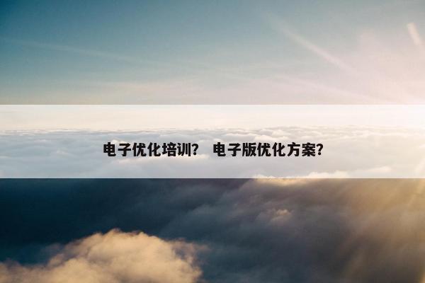 电子优化培训？ 电子版优化方案？