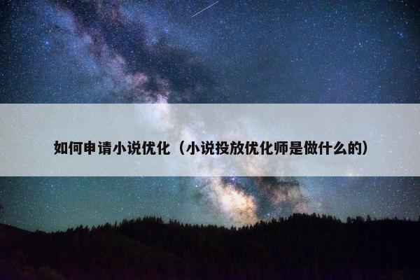 如何申请小说优化（小说投放优化师是做什么的）
