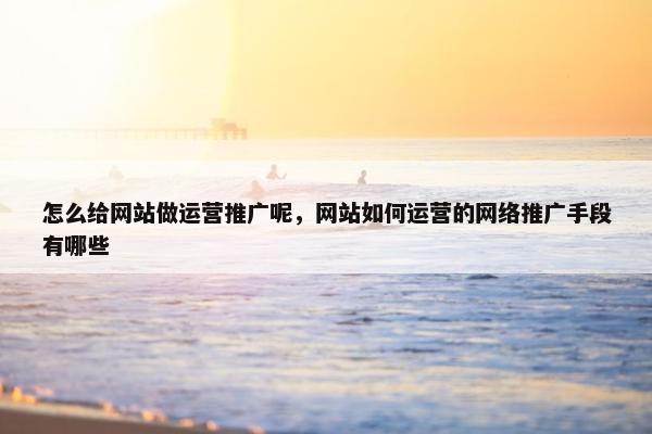 怎么给网站做运营推广呢，网站如何运营的网络推广手段有哪些